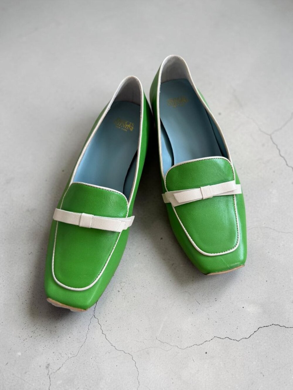 FRANCES VALENTINE Green Leather Bow Loafers Flats Size 7